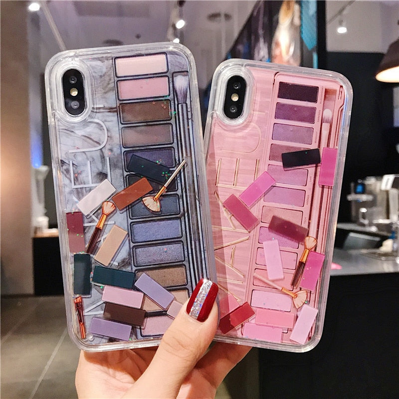 HOT SALE Makeup Eyeshadow Palette Liquid Phone Case for Iphone 11 Pro Max X Xr Xsmax 6s 7 8plus Glitter Quicksand Clear Tpu Case Cover 3D