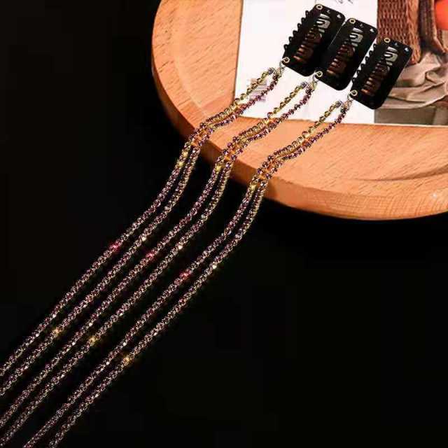 New Flashing Diamond Chain Hairpin Braided Hair Headdress Tassel Hairpin High Sense Temperament Dirty Braided Hairband