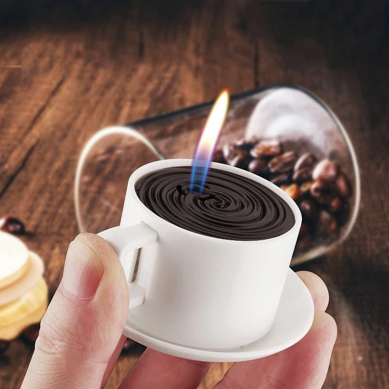 Creative Home Collection Lighter Personality Coffee Cup Fire Lighter Windproof Refillable Butane Gas Cigarette Lighter Funny Toy