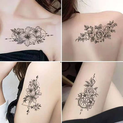 30pcs/Set Women Temporary Tattoo Sticker Black Rose Fake Tatoo Body Hands Arm Leg Flowers Tattos Tatouage Temporaire Femme