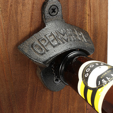 Beer Bottle Opener Drink Cap Catcher Wooden Iron Wall Mounted