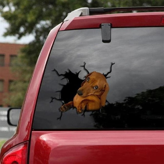 Funny Dog Head In The Crack Vinyl Car Stickers