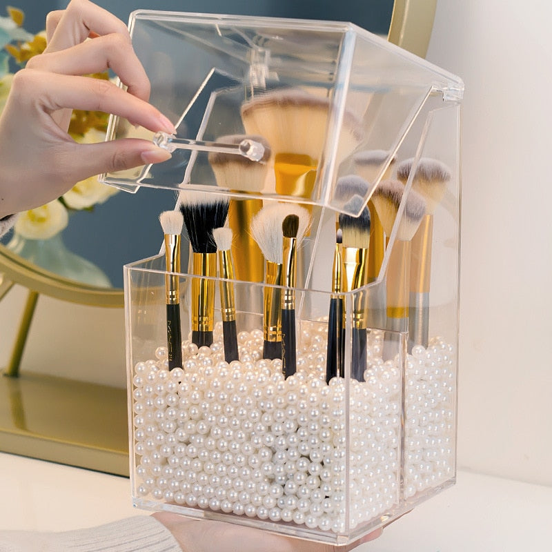 Multi-style PS Acrylic Makeup Organizer Cosmetic Holder Makeup Tools Storage Pearls Box Brush Accessory Organizer Box with Cover