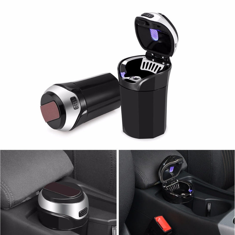 3 in 1 Rechargeable Car LED Ashtray Car Trash Can Removable Cigarette Lighter LED Light Rechargeable for Car Cup Holder