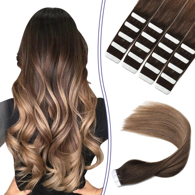 Ombre Balayage Tape In Human Hair Extensions 100% Real Remy Human Hair Extensions 50g 100g Per Package Seamless Tape on Hair