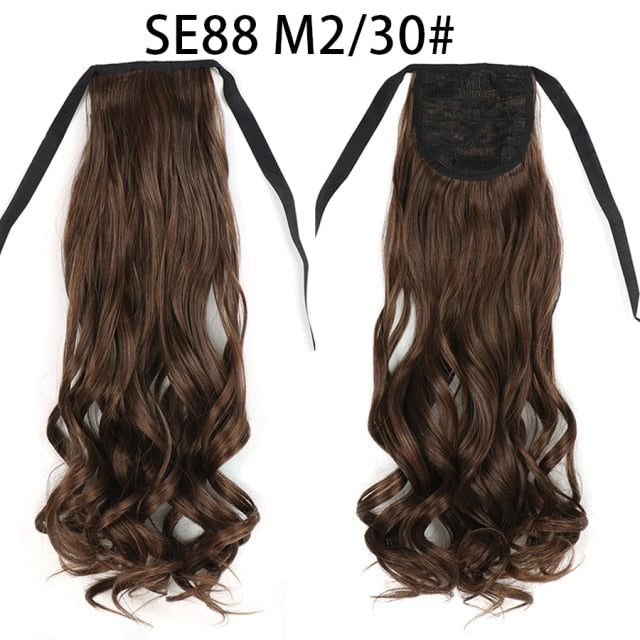 XQHAIR 22 Inch Ponytail Synthetic Hair Extension Long Wavy Wig with Clip Brown Blonde Black Ponytail High Temperature Resistant