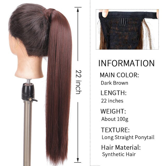 Xnaira Long Syntheti Straigight Wrap Around  Ponytail Fake Hair Pony Tail For Women Clip In Hair Extension High Temperture Fiber