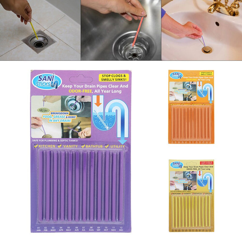 12pcs/set Pipeline Bathtub Decontamination Drain Kitchen Sink Filter Sani Sticks Sewer Cleaning Rod