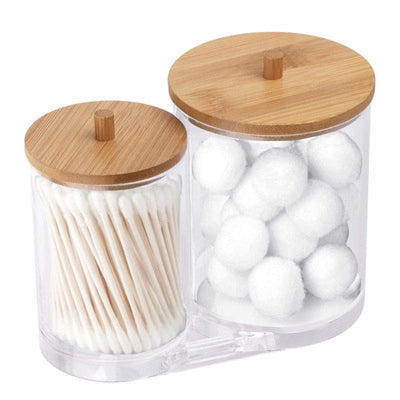 Makeup Cotton Storage Box Cotton Swab For Cosmetic Jewelry Bathroom Container With Bamboo Lid