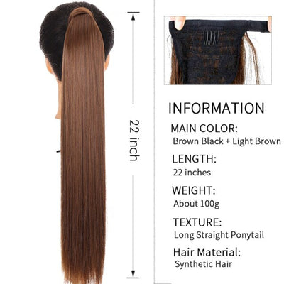 Xnaira Long Syntheti Straigight Wrap Around  Ponytail Fake Hair Pony Tail For Women Clip In Hair Extension High Temperture Fiber