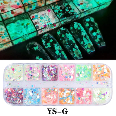 Luminous Nail Neon Glitter Sequin Butterfly Hexagon Fluorescent Green Flake Glow in the Dark Nail Art Manicure Decoration BE1861