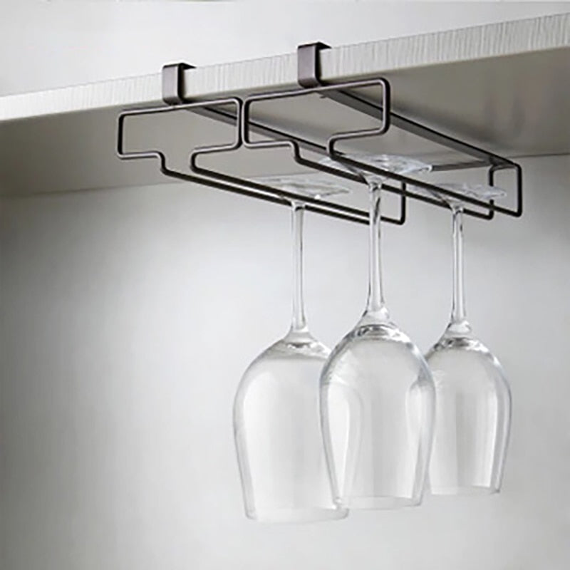 Wine Glass Rack Wall Mounted Stemware Inverted  Storage Shelf Under Cabinet No-punch Organizer Rack Drain Holder Kitchen Tools