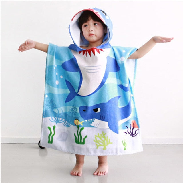 Baby Shower Cap Toddler Hooded Beach Bath Towel Animals Soft Swim Pool Coverup Poncho Cape For Boys Kids Children 1-12 Years Old Bath Robe