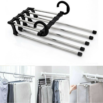 5 in 1 Pant rack shelves Stainless Steel Clothes Hangers Multi-functional Wardrobe Hot Sale Magic Hanger