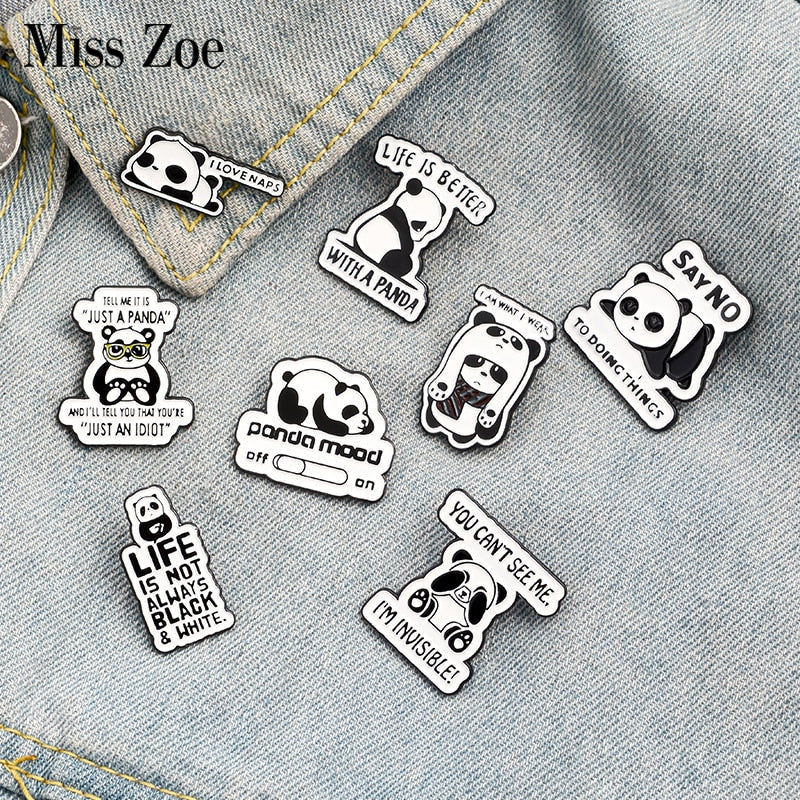 Panda Rolling Enamel Pin Custom Panda Quote Brooches for Bag Lapel Badge Buckle Funny Animal Jewelry Gift for Kids Friends