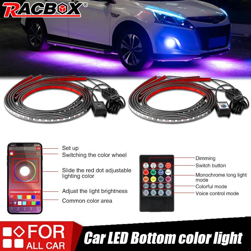 4x Car Underglow Flexible Strip LED Remote /APP Control RGB LED Strip Under Automobile Chassis Tube Underbody System Neon Light