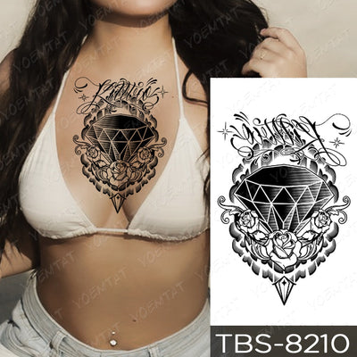 Waterproof Temporary Tattoo Sticker Chest Lace Henna Mandala Flash Tattoos Wolf Diamond Flower Body Art Arm Fake Tatoo Women Men