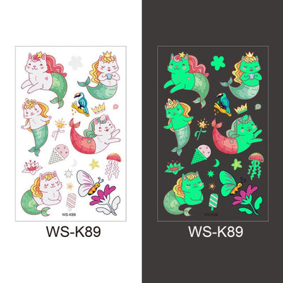 Tattoo Stickers Luminous Child Kid Temporary Fake Tattoos Glow Paste on Face Arm Leg for Children Body Art Mermaid Sticker