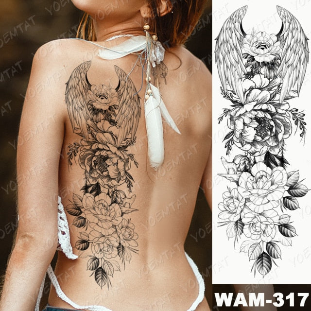 Large Arm Sleeve Tattoo Gun Rose Lion Waterproof Temporary Tatto Sticker Clock Flower Waist Leg Body Art Full Fake Tatoo Women