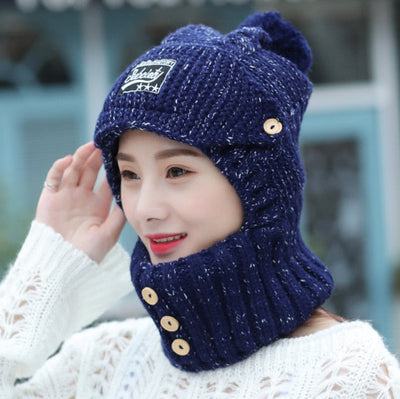 Winter knitted Beanies Hats Women Thick Warm Beanie Skullies Hat Female balaclava Bonnet Beanie Caps Outdoor Riding Sets