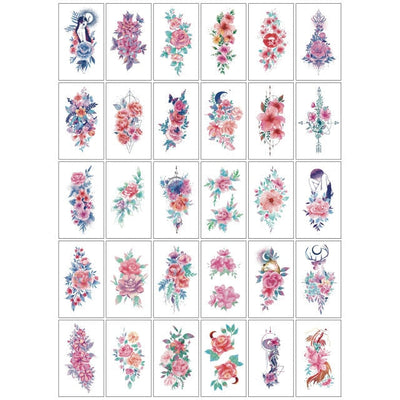 30pcs/Set Women Temporary Tattoo Sticker Black Rose Fake Tatoo Body Hands Arm Leg Flowers Tattos Tatouage Temporaire Femme