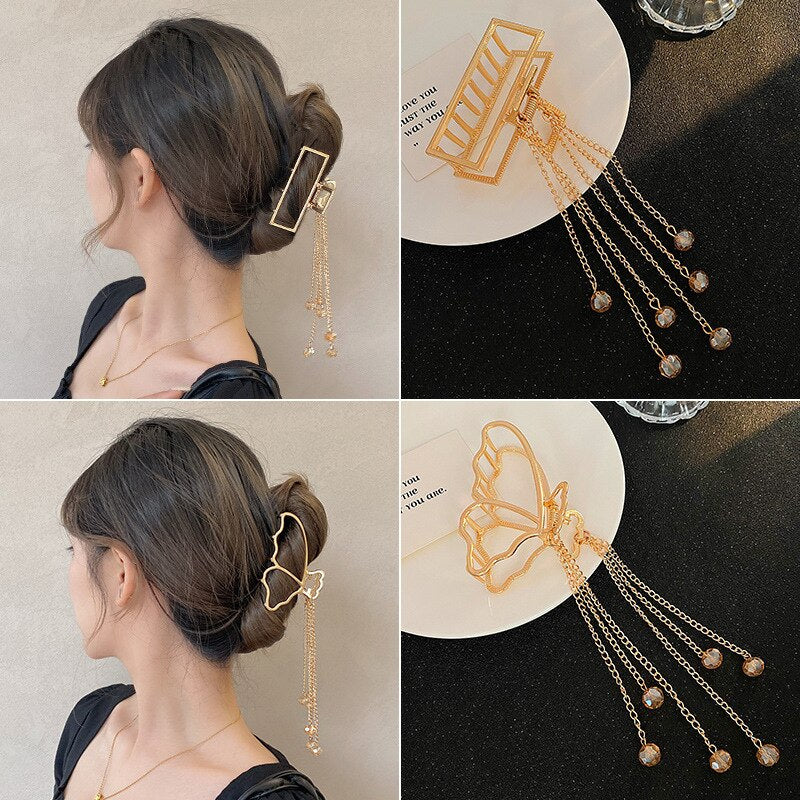 Elegant Claw Clips Metal Hair Accessories Hairpin Back Tassel Shark Clip