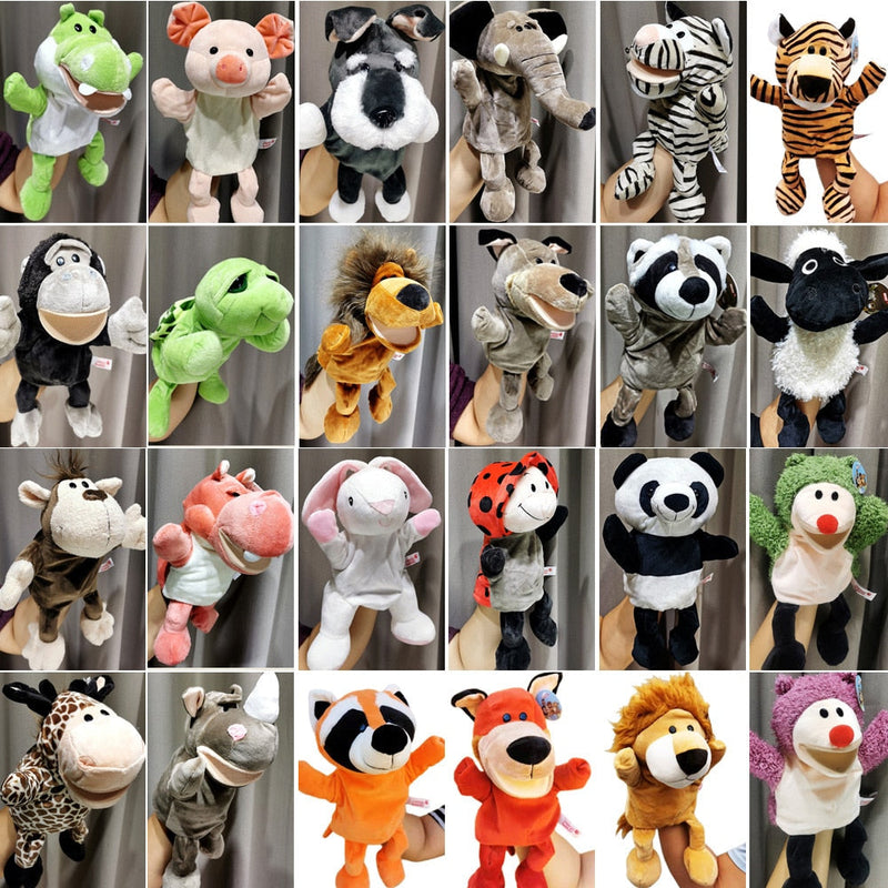 30cm Legged Animal Hand Puppet Plush Toys Wolf Lion Panda Raccoon Hand Puppets Educational Story Doll Toy for Children Kid