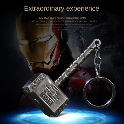 Rechargeable Lighter Mini Thor's Hammer Pendant Creative Hand-made Keychain Jewelry Hammer Portable Cigarette Lighter Smoking