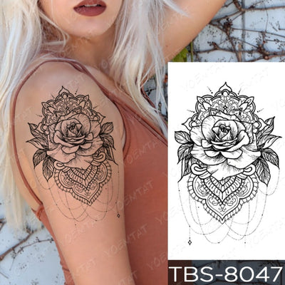 Waterproof Temporary Tattoo Sticker Chest Lace Henna Mandala Flash Tattoos Wolf Diamond Flower Body Art Arm Fake Tatoo Women Men