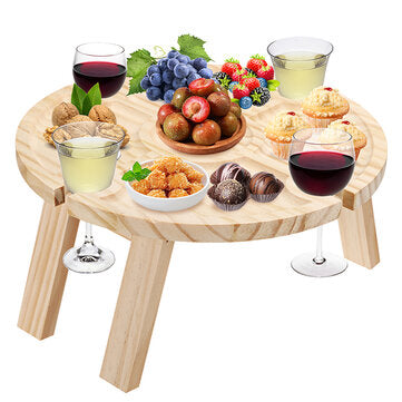 Wooden Outdoor Folding Picnic-Table With Holder 2 In 1