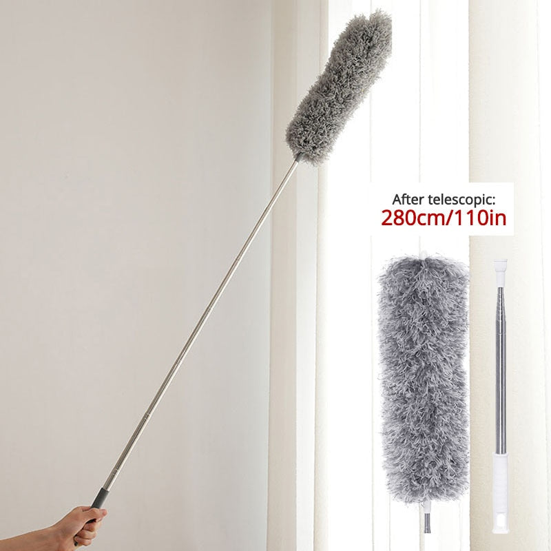 Retractable Dust Duster Ultra-Long 0.8-2.8m Microfiber Brush Household Stainless Steel Arbitrary Bending Gap Cleaning Tool