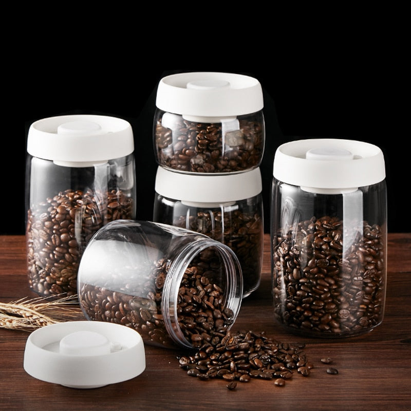 Vacuum Sealed Tank Press Exhaust  Glass Box  Food Coffee Beans Storage Bottles &amp; Jars with Cover Plastic