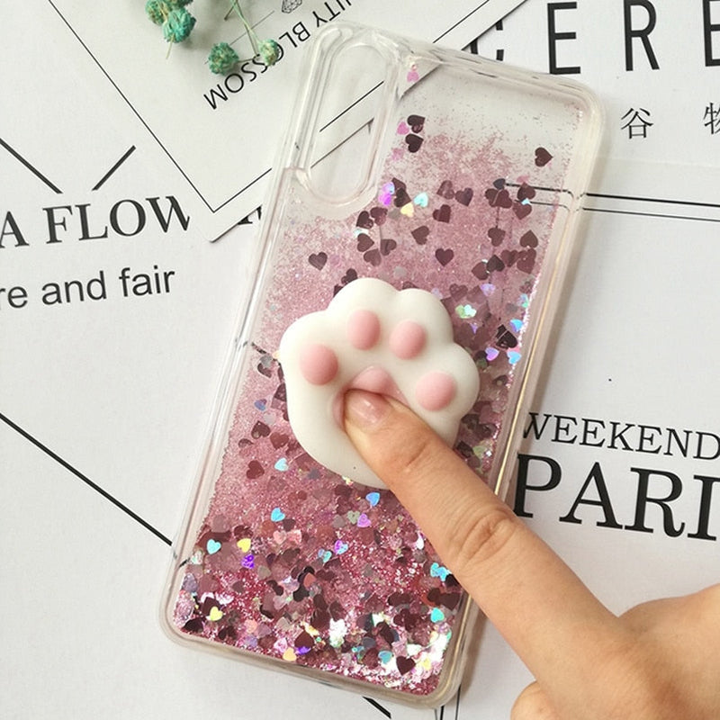 3D Cat gift Soft silicon phone case For huawei P20 Lite P30 Pro P30 Lite Mate 30 Lit Case Liquid Quicksand Glitter Silicone Case  Cover Coque