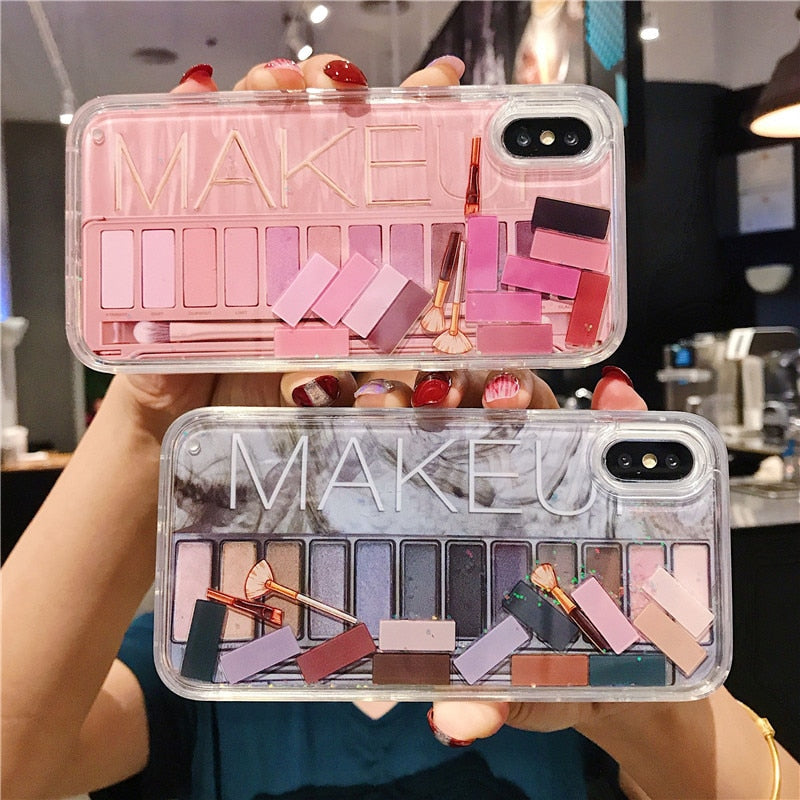 HOT SALE Makeup Eyeshadow Palette Liquid Phone Case for Iphone 11 Pro Max X Xr Xsmax 6s 7 8plus Glitter Quicksand Clear Tpu Case Cover 3D