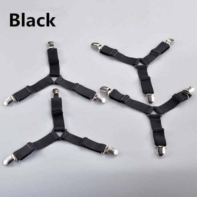 4Pcs/Set Bed Sheet Clip Bed Sheet Belt Fastener Mattress  Elastic Non-Sip Clip  Blanket Gripper White and Black