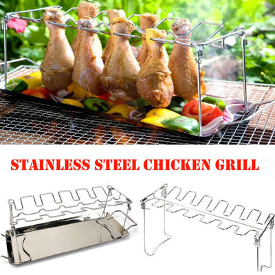 Stainless Steel Chicken Wing Leg Rack Grill Holder Rack with Drip Pan for BBQ Multi-Purpose Chicken Leg Oven Grill Rack