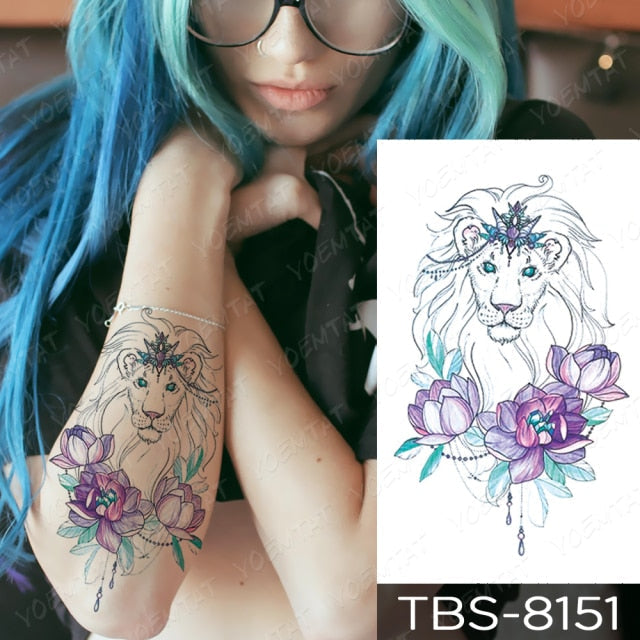 Waterproof Temporary Tattoo Sticker Chest Lace Henna Mandala Flash Tattoos Wolf Diamond Flower Body Art Arm Fake Tatoo Women Men