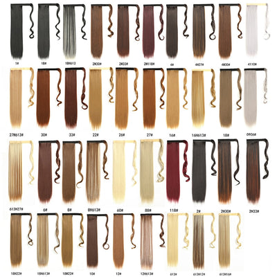 Leeons 20&#39;&#39; Synthetic Ponytail Hair pieces Heat Resistant Fiber Straight Ribbon Clip In Hair Extension 21 colors Brown Black