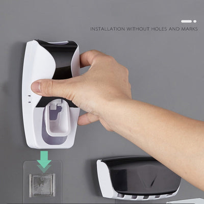 Toothbrush Holder Automatic Toothpaste Dispenser Set Dustproof Sticky Suction Wall Mounted Toothpaste Squeezer for Bathroom