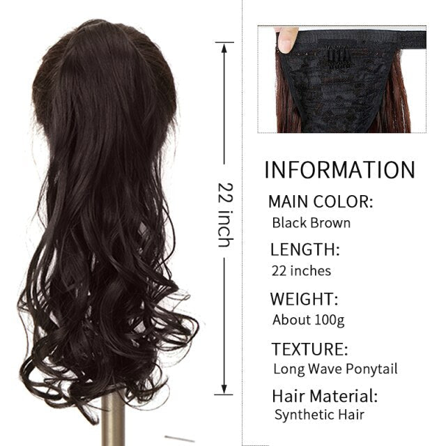 Xnaira Long Syntheti Straigight Wrap Around  Ponytail Fake Hair Pony Tail For Women Clip In Hair Extension High Temperture Fiber