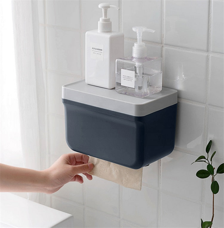 【Bathroom Recommended】Wall Mount Bathroom Shelf BathroomTissue Box Toilet Paper Holder Napkin Case Storage Rack Organizer Bathroom Accessories