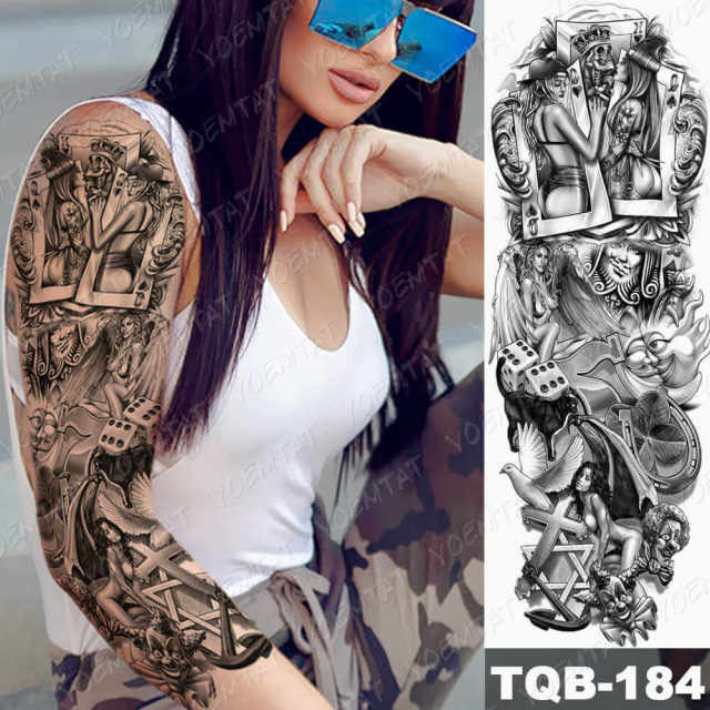 Large Arm Sleeve Tattoo Gun Rose Lion Waterproof Temporary Tatto Sticker Clock Flower Waist Leg Body Art Full Fake Tatoo Women