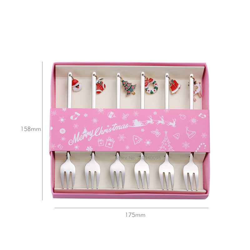 Wholesale Christmas Coffee Spoon &amp; Fork Sets Coffee Stirring Spoon Creative Dessert Tea Spoon Shovel Christmas Gift Box