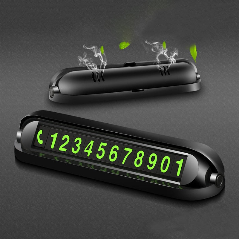 2 in 1 Function Luminous Car Temporary Parking Card Car Air Freshener Phone Number Plate Car Sticker Aromatherapy Accessories