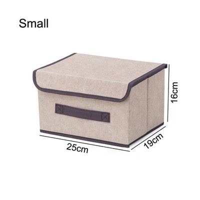 Cotton Linen Storage Box With Cap 2 Size Clothes Socks Toy Snacks Sundries Organizer Set Fabric Boxes Cosmetics Household