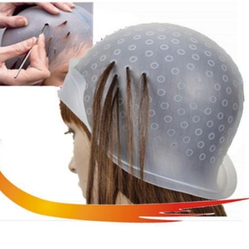 Professional Silicone Reusable Hair Colouring Highlighting Dye Cap Transparent Hair Dyeing Cap Tool