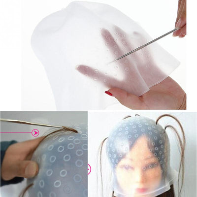 Professional Silicone Reusable Hair Colouring Highlighting Dye Cap Transparent Hair Dyeing Cap Tool