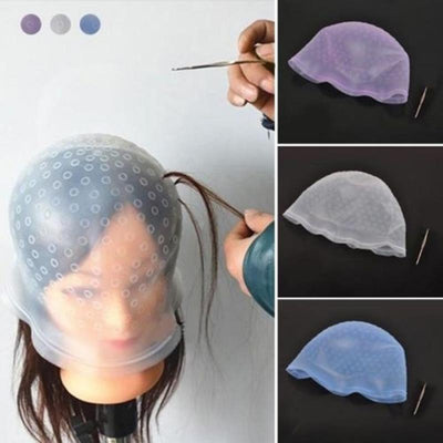 Professional Silicone Reusable Hair Colouring Highlighting Dye Cap Transparent Hair Dyeing Cap Tool