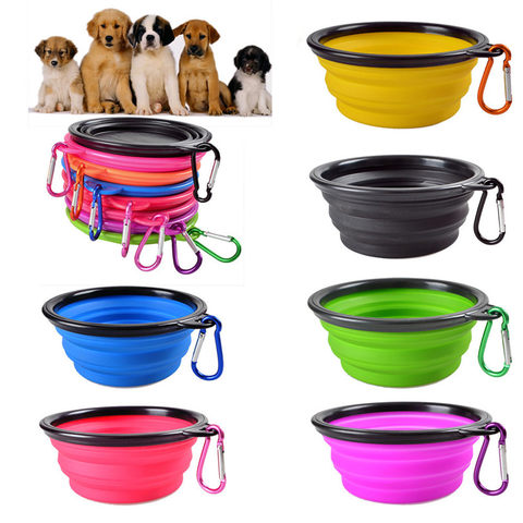 Silicone Dog Feeder Bowl With Carabiner Folding Cat Bowl Travel Dog Feeding Supplies Food Water Container Pet Accessories