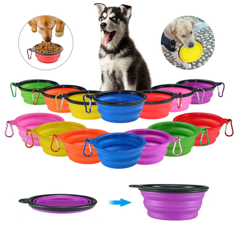 Silicone Dog Feeder Bowl With Carabiner Folding Cat Bowl Travel Dog Feeding Supplies Food Water Container Pet Accessories